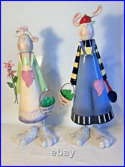 Bobbing Garden Rabbits Large Tall Metal hand painted Yard decor Farm house