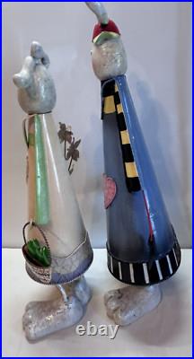 Bobbing Garden Rabbits Large Tall Metal hand painted Yard decor Farm house Bobbing Garden Rabbits Large Tall Metal hand painted Yard decor Farm house