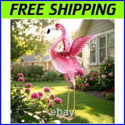 Bright Pink Garden Flamingo Statue Metal Bird Yard Art for Outdoor Elegance