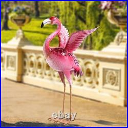 Bright Pink Garden Flamingo Statue Metal Bird Yard Art for Outdoor Elegance
