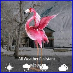 Bright Pink Garden Flamingo Statue Metal Bird Yard Art for Outdoor Elegance