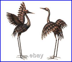 Bronze Crane Pair Metal Garden Statue Heron Bird Sculptures 28H Set Of 2