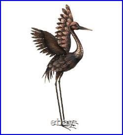 Bronze Crane Pair Metal Garden Statue Heron Bird Sculptures 28H Set Of 2