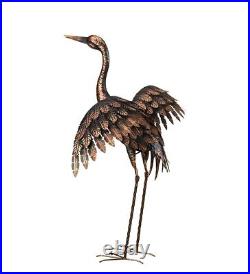 Bronze Crane Pair Metal Garden Statue Heron Bird Sculptures 28H Set Of 2