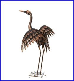 Bronze Crane Pair Metal Garden Statue Heron Bird Sculptures 28H Set Of 2