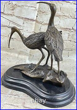 Bronze Heron Crane Bird Metal Garden Patio Yard Standing Art Sculpture Figure