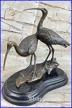 Bronze Heron Crane Bird Metal Garden Patio Yard Standing Art Sculpture Figure