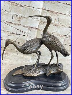 Bronze Heron Crane Bird Metal Garden Patio Yard Standing Art Sculpture Figure