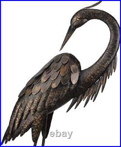 Bronze Heron Pair Coastal Metal Garden Statue Crane Bird Yard Art Sculpture 43