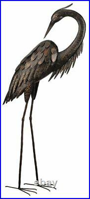 Bronze Heron Pair Coastal Metal Garden Statue Crane Bird Yard Art Sculpture 44