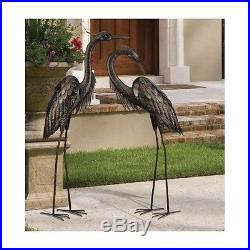 Bronze Heron Pair Metal Crane Garden Statue Sculpture Modern Yard Art Lawn Decor