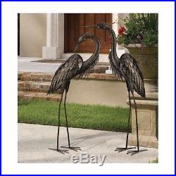 Bronze Heron Pair Metal Crane Garden Statue Sculpture Modern Yard Art Lawn Decor