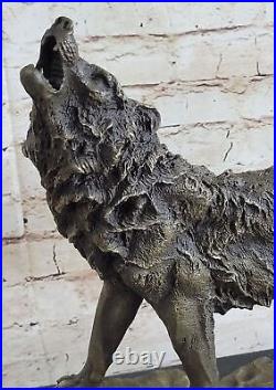 Bronze Statue WOLF Whining Mascot Animal Garden sculpture Yard Art. Large Deal