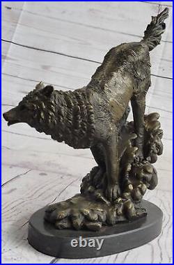 Bronze Statue WOLF Whining Mascot Animal Garden sculpture Yard Art Large Figure