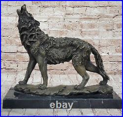 Bronze Statue WOLF Whining Mascot Animal Garden sculpture Yard Art. Large Size