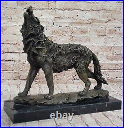 Bronze Statue WOLF Whining Mascot Animal Garden sculpture Yard Art. Large Size