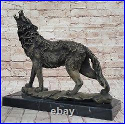 Bronze Statue WOLF Whining Mascot Animal Garden sculpture Yard Art. Large Size