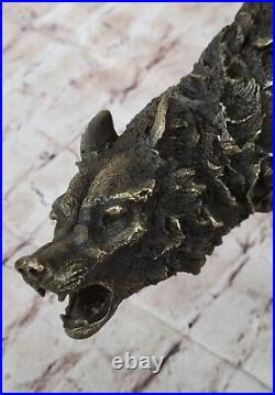 Bronze Statue WOLF Whining Mascot Animal Garden sculpture Yard Art. Large Size