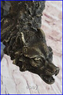 Bronze Statue WOLF Whining Mascot Animal Garden sculpture Yard Art. Large Size