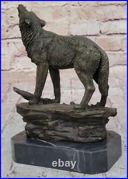 Bronze Statue WOLF Whining Mascot Garden sculpture Yard Gift Deco Hand Made Gift