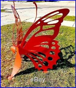 Butterfly Giant Yard Sculpture Metal Art Decor over 4 Ft Tall Bench Chair Orange