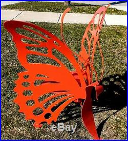 Butterfly Giant Yard Sculpture Metal Art Decor over 4 Ft Tall Bench Chair Orange