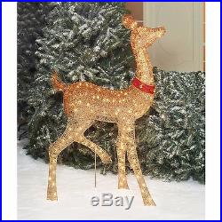 Christmas Buck Doe Sculpture Set Pre Lit Reindeer Deer Light Outdoor Yard Decor