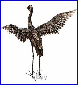 CHSGJY Large Bronze Patina Flying Crane Pair Sculpture Heron Bird Yard Art Metal