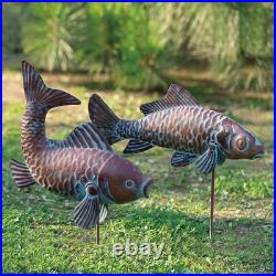 CLYB Set of 2 Koi Fish Decor Outdoor Statue Sculpture Garden Pond Fishes Yard