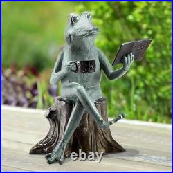 Cast Aluminum Traditional Style Decorative Joy Of Reading Frog Garden Sculpture