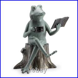 Cast Aluminum Traditional Style Decorative Joy Of Reading Frog Garden Sculpture