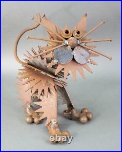 Cat Sculpture Welded Scrap Metal Nails Handmade Industrial Yard Folk Art 14