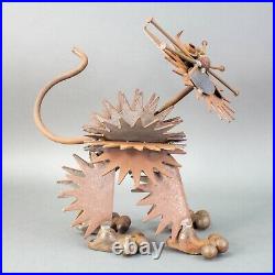 Cat Sculpture Welded Scrap Metal Nails Handmade Industrial Yard Folk Art 14