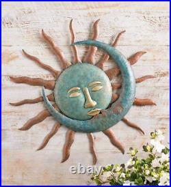 Celestial Sun Moon Sculpture Funny Metal Wall Art Hanging Deck Yard Patio Decor
