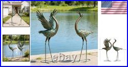 Charming Heron Yard Art Water-Resistant Metal Garden Statues Set of 2