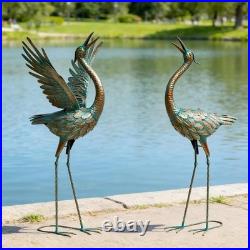 Charming Heron Yard Art Water-Resistant Metal Garden Statues Set of 2