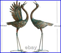 Charming Heron Yard Art Water-Resistant Metal Garden Statues Set of 2
