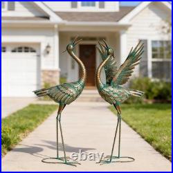 Charming Heron Yard Art Water-Resistant Metal Garden Statues Set of 2