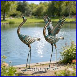 Charming Heron Yard Art Water-Resistant Metal Garden Statues Set of 2 Charming Heron Yard Art Water-Resistant Metal Garden Statues Set of 2