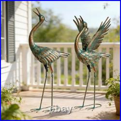 Charming Heron Yard Art Water-Resistant Metal Garden Statues Set of 2