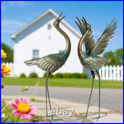 Charming Heron Yard Art Water-Resistant Metal Garden Statues Set of 2