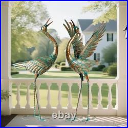 Charming Heron Yard Art Water-Resistant Metal Garden Statues Set of 2