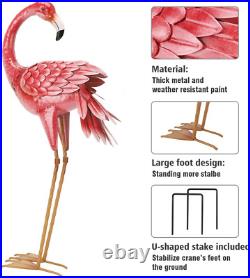 Charming Pink Flamingo Garden Statues Metal Yard Art (2-Pack)