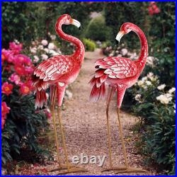 Charming Pink Flamingo Garden Statues Metal Yard Art (2-Pack)