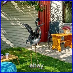 Chisheen Crane Garden Statue Sculpture, Metal Heron Outdoor Decor, Yard Art Bird