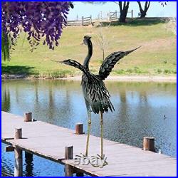 Chisheen Crane Garden Statue Sculpture, Metal Heron Outdoor Decor, Yard Art Bird