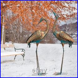 Chisheen Garden Crane Statues Blue Heron Metal Yard Art Outdoor Decoration, La
