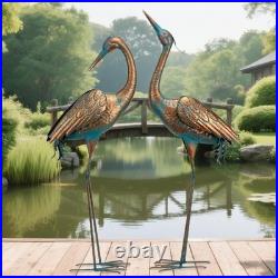 Chisheen Garden Crane Statues Blue Heron Metal Yard Art Outdoor Decoration, La