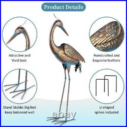 Chisheen Garden Crane Statues Blue Heron Metal Yard Art Outdoor Decoration, La