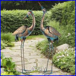 Chisheen Garden Crane Statues Blue Heron Metal Yard Art Outdoor Decoration, La